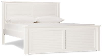 Coastal Queen Cove Platform Bed - Solid Pine - Louvered Headboard and Footboard - Crown Molded Ledges - Modern Coastal Charm