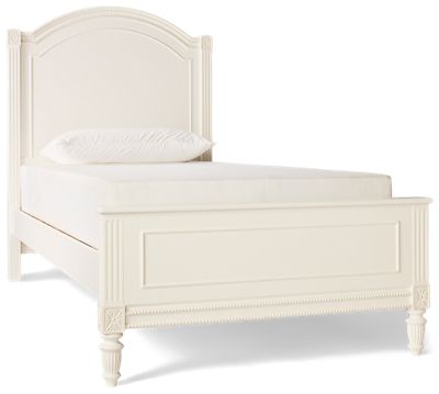 Elsa Twin Panel Bed - Soft White Finish - Arched Paneled Headboard - Turned Fluted Legs - Classic Design