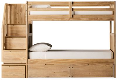 Sandstone Twin Over Twin Bunk Bed - Storage Staircase - Underbed Storage Drawers - Secure Guard Rails - Durable Design - Versatile Finish