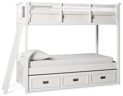 Hanover Twin Over Twin Bunk Bed - Integrated Ladder - Underbed Trundle - Classic Mission Style
