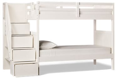 Coastal Twin Over Twin Bunk Bed - Storage Staircase - Solid Pine - Louvered Sides -  Guard Rails - Modern Coastal Charm