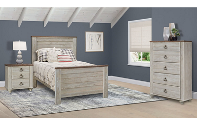 Willowton 3 Piece Twin Bedroom Set Includes: Bed, Chest and Nightstand