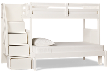 Coastal Twin Over Full Bunk Bed - Storage Staircase - Solid Construction - Louvered Sides - Guard Rails - Modern Coastal Charm