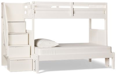 Coastal Twin Over Full Bunk Bed - Storage Staircase - Solid Construction - Louvered Sides - Guard Rails - Modern Coastal Charm