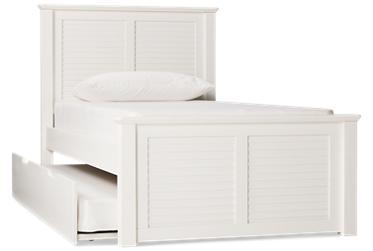 Coastal Twin Cove Platform Bed with Trundle - Solid Pine - Louvered Headboard and Footboard - Modern Coastal Charm