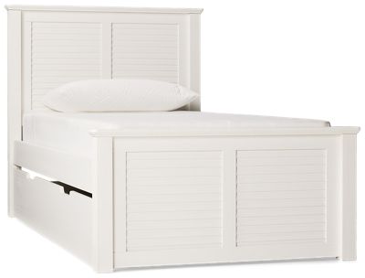 Coastal Twin Cove Platform Bed with Trundle - Solid Pine - Louvered Headboard and Footboard - Modern Coastal Charm