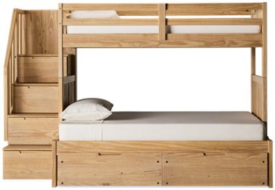 Sandstone Twin Over Full Bunk Bed - Storage Staircase - Underbed Storage - Guard Rails - Versatile Finish - Spacious Drawers
