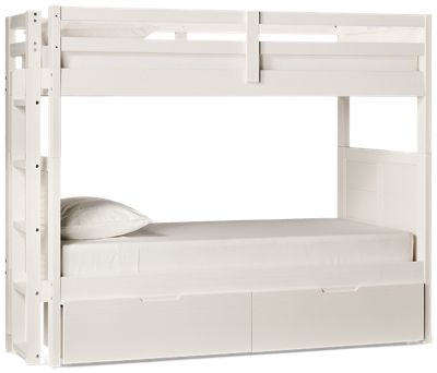 Coastal Twin Over Twin Bunk Bed - Underbed Storage - Solid Pine - Louvered Sides - Ladder and Guard Rails - Modern Coastal Charm