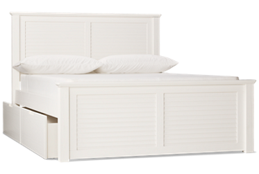 Coastal Full Cove Platform Bed with Storage - Solid Pine - Louvered Headboard and Footboard - Two Side Drawers - Modern Coastal Charm