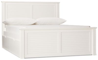 Coastal Full Cove Platform Bed with Storage - Solid Pine - Louvered Headboard and Footboard - Two Side Drawers - Modern Coastal Charm