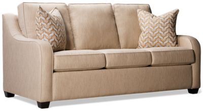 Jupiter Sofa - Easy Care Sunbrella Fabric - Sloped Track Arms - Two Stylish Toss Pillows - Plush Comfort Seating