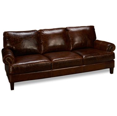 Memphis Leather Sofa With Nailhead, Brown Leather Couch With Nailheads