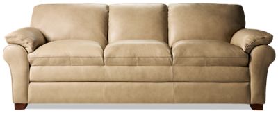 Hogan Leather Sofa - Thick Back Cushions - Plush Pillow-Topped Arms - Cozy Comfort