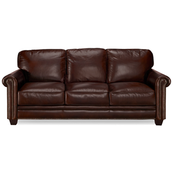 Cordovan Leather Sofa with Nailhead