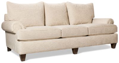 Manchester Sofa - Soft Polyester Fabric - Rolled Arms - Five Toss Pillows - Plush Down Blend Cushions
