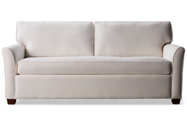 Daytona Bench Seat Sofa - Easy Care Sunbrella Fabric - Flared Arms - Two Coordinating Toss Pillows - Plush Cushions