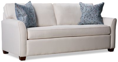 Daytona Bench Seat Sofa - Easy Care Sunbrella Fabric - Flared Arms - Two Coordinating Toss Pillows - Plush Cushions