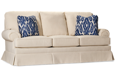 Custom Sofa - Soft Polyester Fabric - Two Coordinating Toss Pillows - Plush Cushions - Skirted Hem