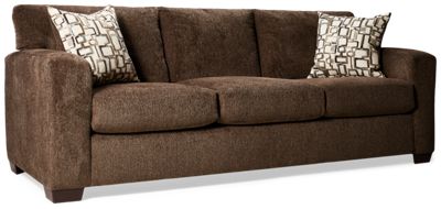 Edson Sofa - Soft Textured Polyester Fabric - Wide Track Arms - Two Toss Pillows - Channeled Back Cushions