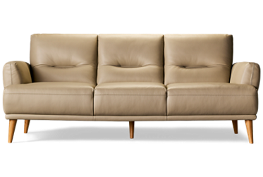 Kenmore Leather Sofa - Top-Grain Corrected Leather - Flared Track Arms - Tufted Back and Seat Cushions - Scandinavian Inspired