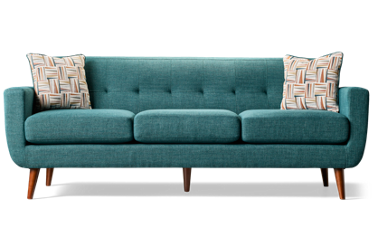 Gracie Sofa - Soft Textured Fabric - Track Arms - Tufted Backrest - Cushy Seats - Tapered Legs - Two Coordinating Toss Pillows