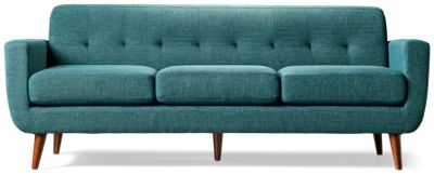 Gracie Sofa - Soft Textured Fabric - Track Arms - Tufted Backrest - Cushy Seats - Tapered Legs - Two Coordinating Toss Pillows
