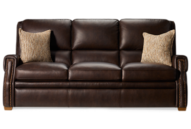 Kent Sofa - Top-Grain Corrected Leather - Nailhead Trim - Padded Arms - Two Coordinating Toss Pillows