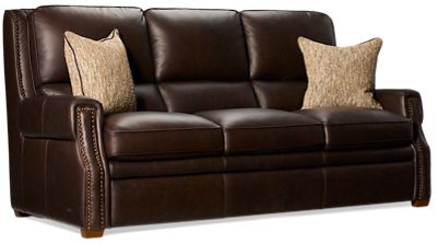 Kent Sofa - Top-Grain Corrected Leather - Nailhead Trim - Padded Arms - Two Coordinating Toss Pillows