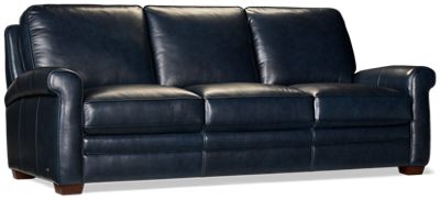 Duke Leather Sofa - Top-Grain Leather - Rounded Sock Arms - Two Coordinating Toss Pillows - Plush Padded Cushions