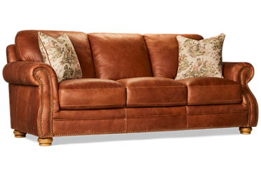 Balmoral Leather Sofa - Top-Grain Leather - Rolled Arms - Turned Bun Feet - Nailhead Trim - Classic Design