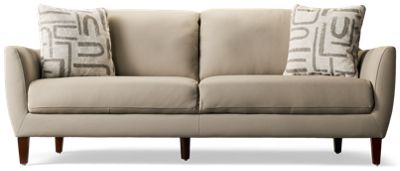 Isla Leather Sofa - Flared Arms - Coordinating Toss Pillows - Tapered Square Wooden Legs - Top Grain Leather