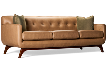 Eastside Leather Sofa - Mid-Century Modern - Button-Tufted Back - Cushy Seats - Track Arms - Sculpted Wood Frame - Tapered Legs - Includes Toss Pillows