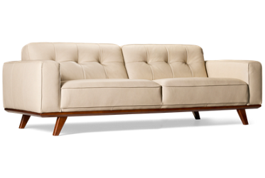 Amalfi Leather Sofa - Mid-Century Modern - Tufted Back Cushions - Wide Track Arms - Beveled Wood Frame - Tapered Legs - Top Grain Leather