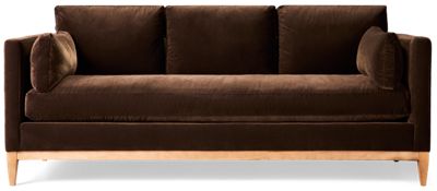 Leo Sofa - Soft Velvet-Like Upholstery - Plush Back & Seat Cushions - Sleek Track Arms - Wooden Base - Tapered Legs