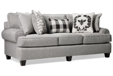 Awesome Sofa - Traditional-Style Design - Plush Back And Seat Cushions - Elegant Rolled Arms - Five Coordinating Toss Pillows
