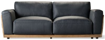 Madeira Leather Sofa - Top Grain Leather - Plush Cushions - Flared Track Arms - Exposed Light Wood Frame