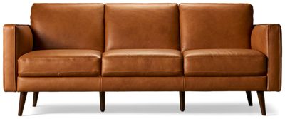 Destrezza Leather Sofa - Mid-Century Modern Style - Top Grain Leather - Sleek Track Arms - Sturdy Hardwood Frame