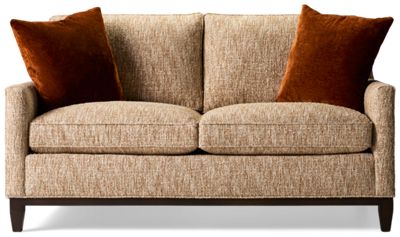 Alice Loveseat - Mid-Century Modern Design - Streamlined Silhouette - Slim Track Arms - Wood Base - Two Toss Pillows
