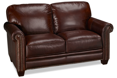 Cordovan Leather Loveseat with Nailhead