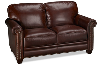 Cordovan Leather Loveseat with Nailhead