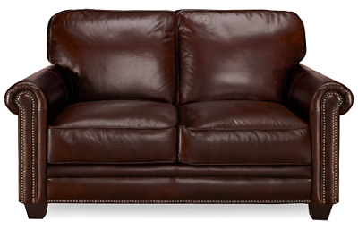 Cordovan Leather Loveseat with Nailhead