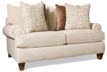 Manchester Loveseat - Soft Polyester Fabric - Rolled Arms - Four Toss Pillows - Plush Down Blend Cushions