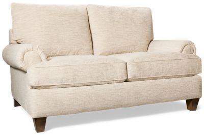 Manchester Loveseat - Soft Polyester Fabric - Rolled Arms - Four Toss Pillows - Plush Down Blend Cushions