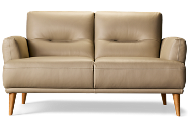 Kenmore Leather Loveseat - Top-Grain Corrected Leather - Flared Track Arms - Tufted Back and Seat Cushions - Scandinavian Inspired