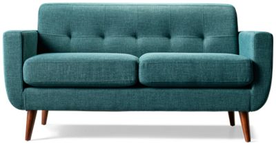 Gracie Loveseat - Soft Textured Fabric - Track Arms - Tufted Backrest - Cushy Seats - Tapered Legs - Two Coordinating Toss Pillows