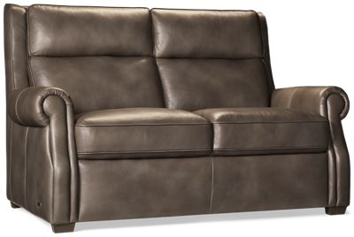 Ashford Leather Loveseat - Rolled Arms - Tufted Back Cushion - Two Toss Pillows - Transitional Comfort