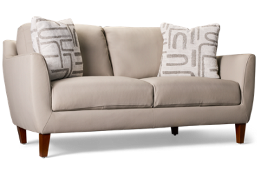 Isla Leather Loveseat - Flared Arms - Coordinating Toss Pillows - Top Grain Leather