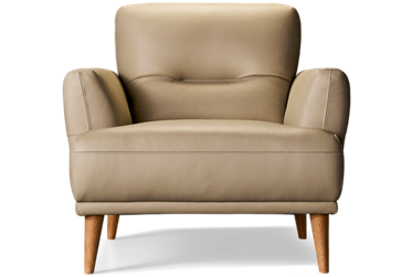 Kenmore Chair - Top-Grain Corrected Leather - Flared Track Arms - Tufted Back and Seat Cushions - Scandinavian Inspired