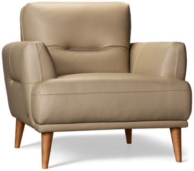 Kenmore Chair - Top-Grain Corrected Leather - Flared Track Arms - Tufted Back and Seat Cushions - Scandinavian Inspired