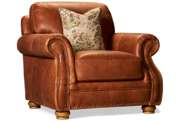 Balmoral Leather Chair - Top Grain Corrected Leather - Nailhead Trim - Coordinating Toss Pillow - Classic Design